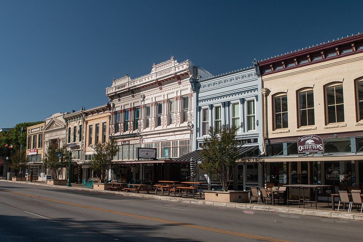 Historic storefronts on the Georgetown, TX square