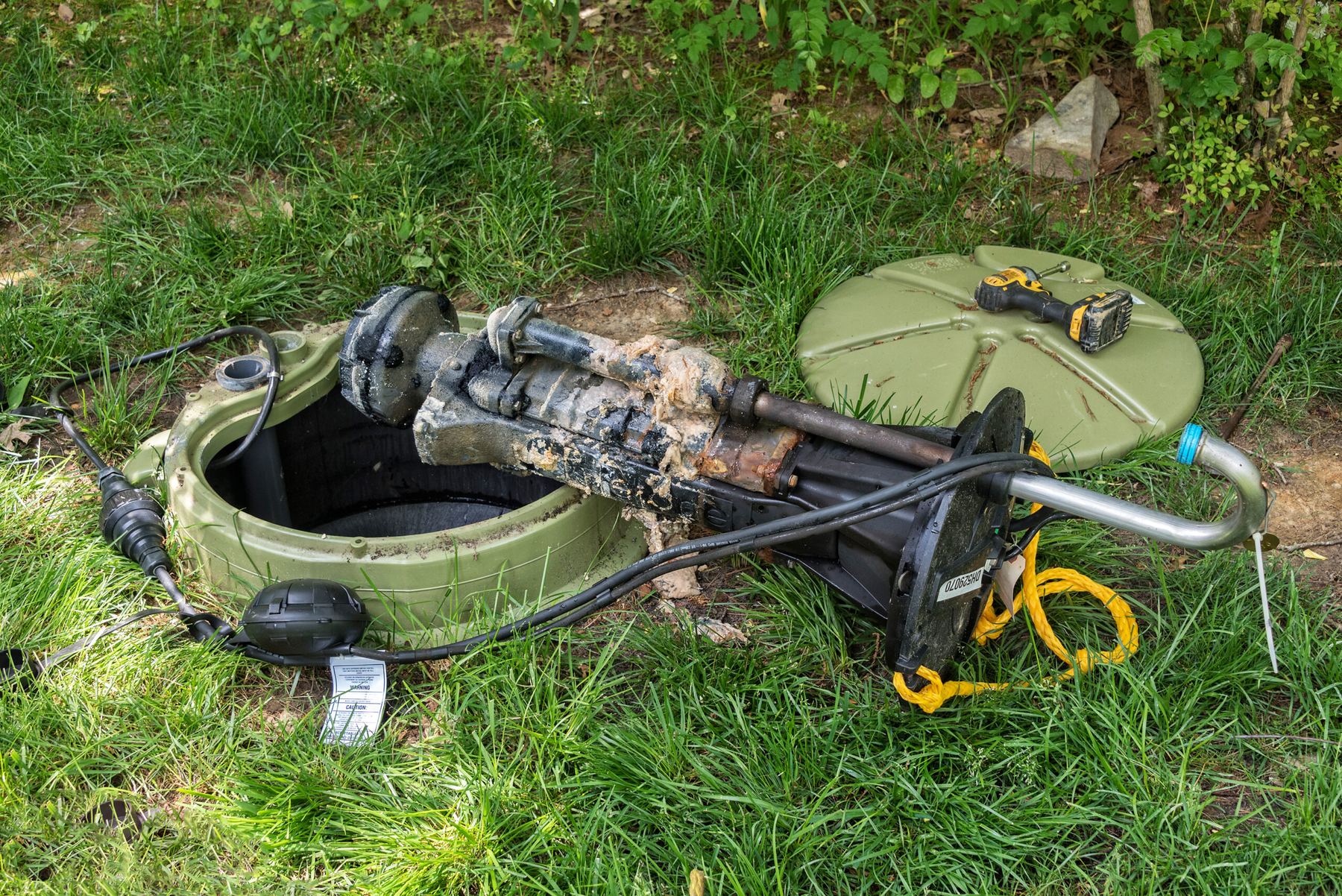 Residential grinder pump opened for service
