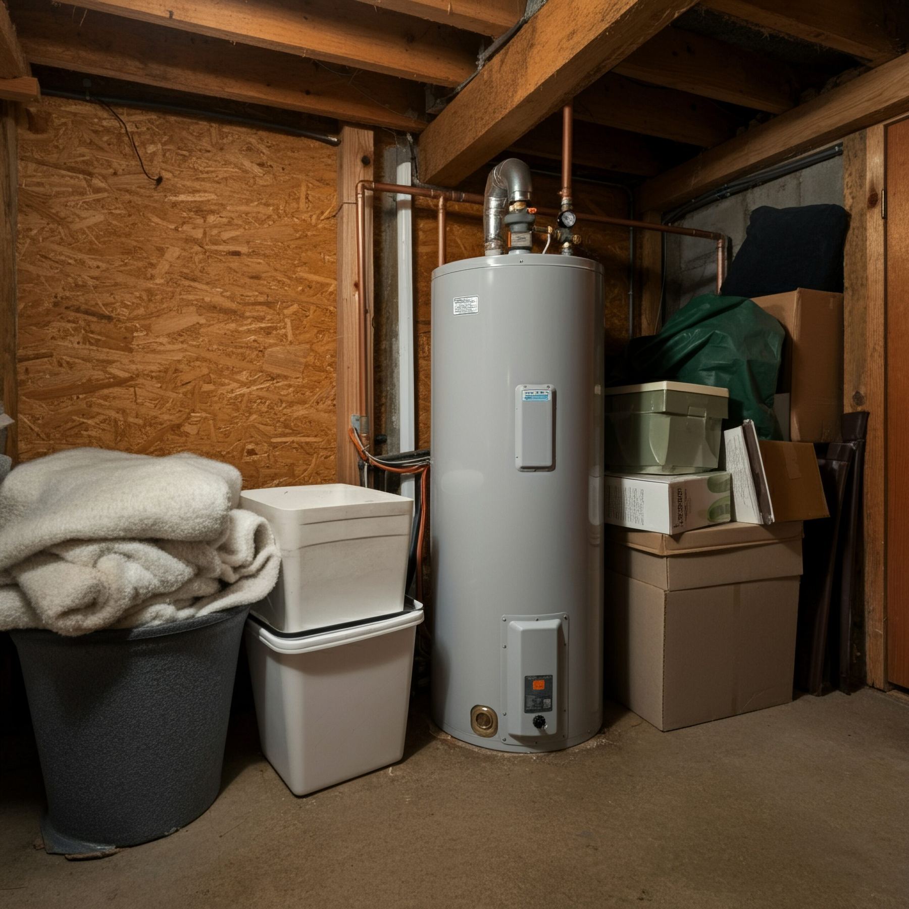 Tank water heater installed in a utility closet