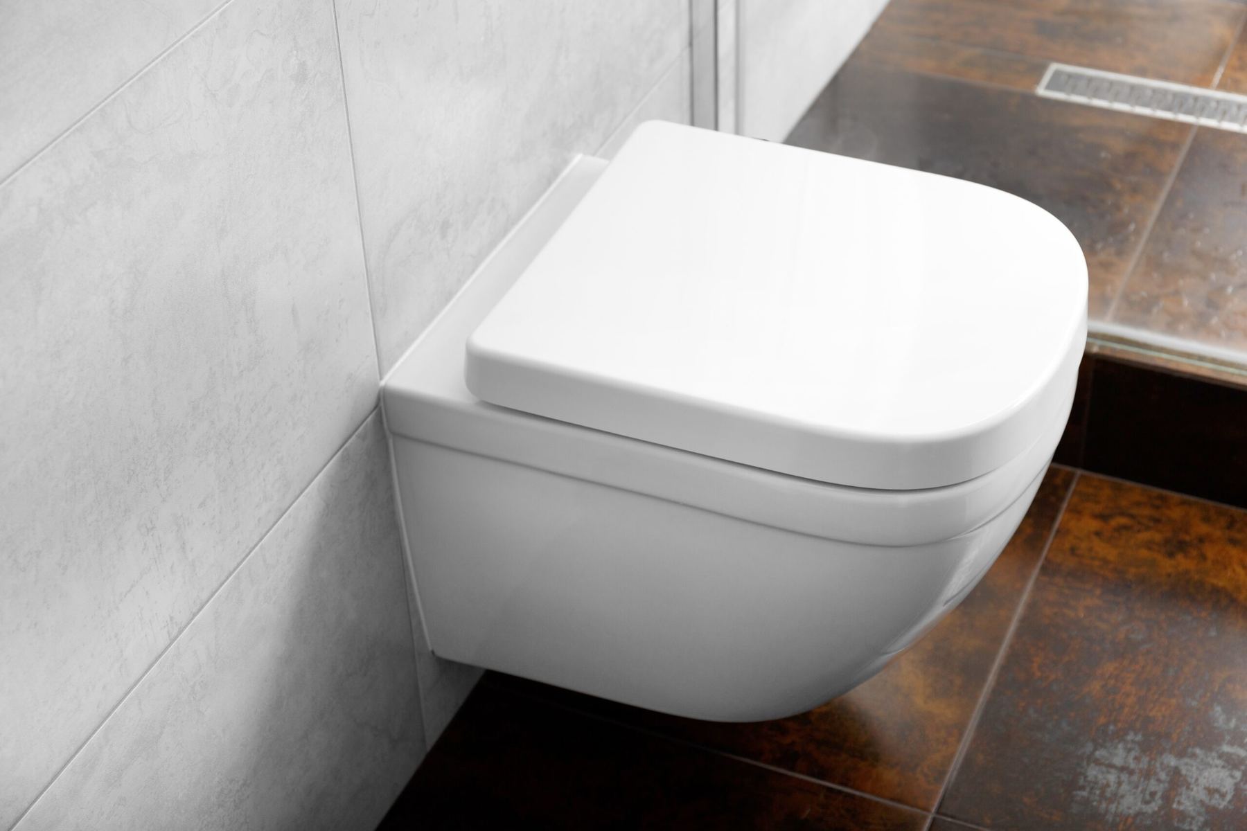 Newly installed wall-mounted toilet