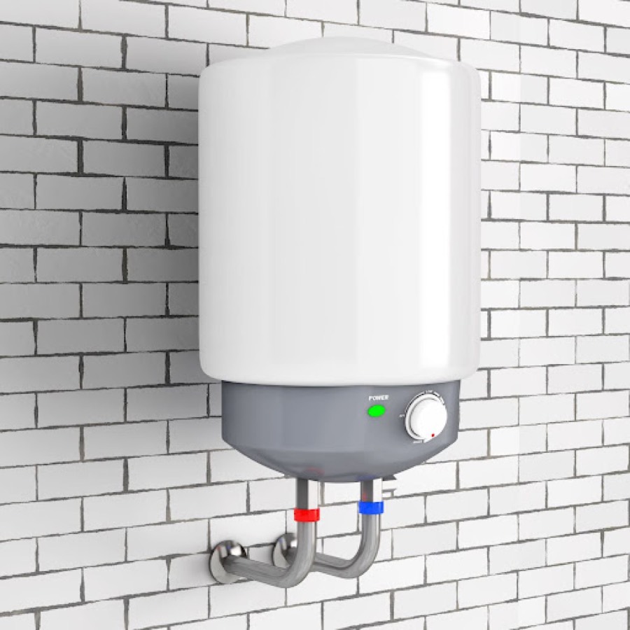 Water softener unit mounted on a wall